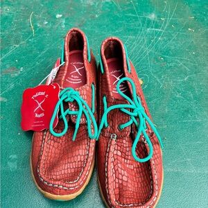 Twisted X Boots Brown Moccasins with Teal Laces
